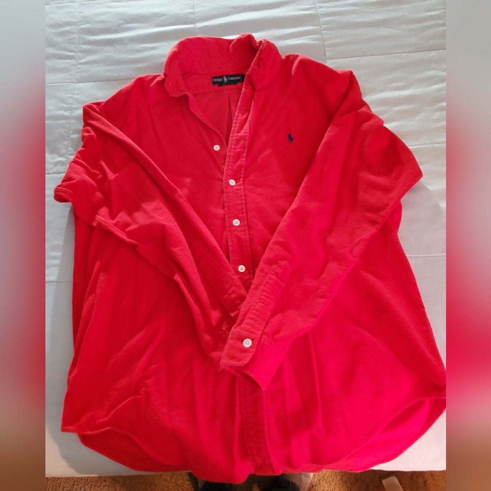 Ralph Lauren Polo Long Sleeve Cotton Shirt(Red) Size (Large)